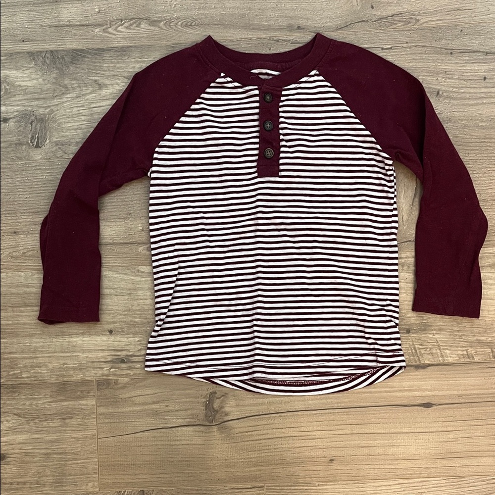 Cat & Jack Maroon and White Striped Long Sleeve Tee